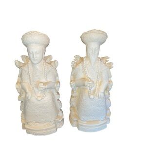 Vintage 1940s / 50s  Chinese Emperor Empress 9.5" Carved Resin Figures Statues